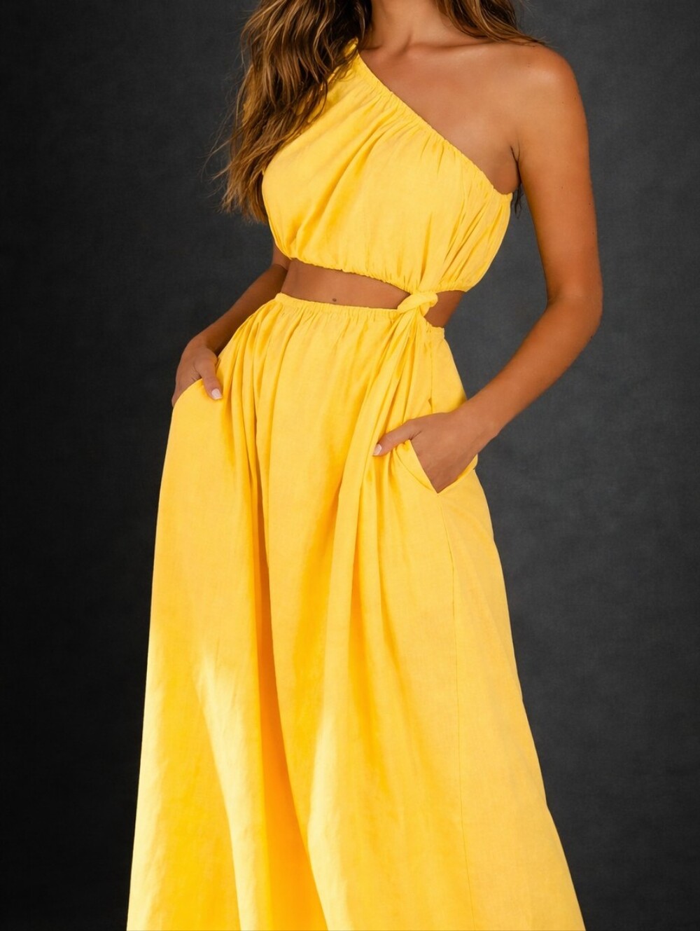 Women's LSL Apparel Yellow One Shoulder Cutout Dress Size L